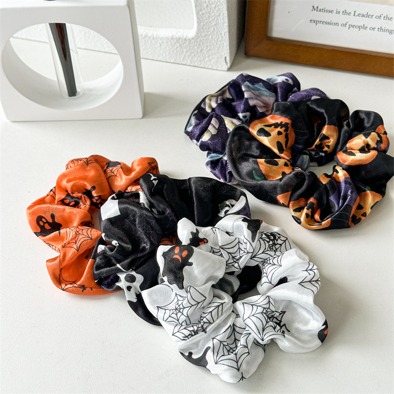 1 Piece Quantity Women's Hip-Hop Funny Halloween Pattern Printing Pumpkin Cloth Hair Tie