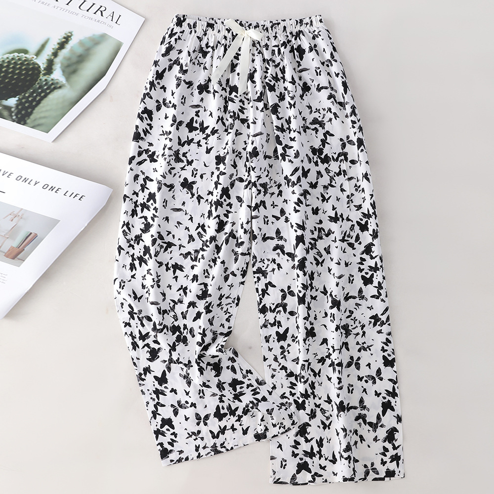 Pantalones de pijama de algodón de verano sueltos para mujeres embarazadas pantalones de piernas anchas colgantes sensación de nueve pantalones para el hogar se pueden usar fuera