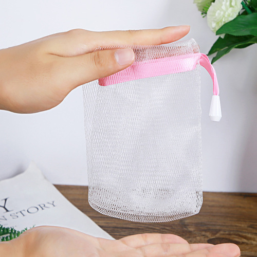 Colorful ribbon air bubble net soap bag handmade soap foaming net facial soap net hanging foam net bag wholesale