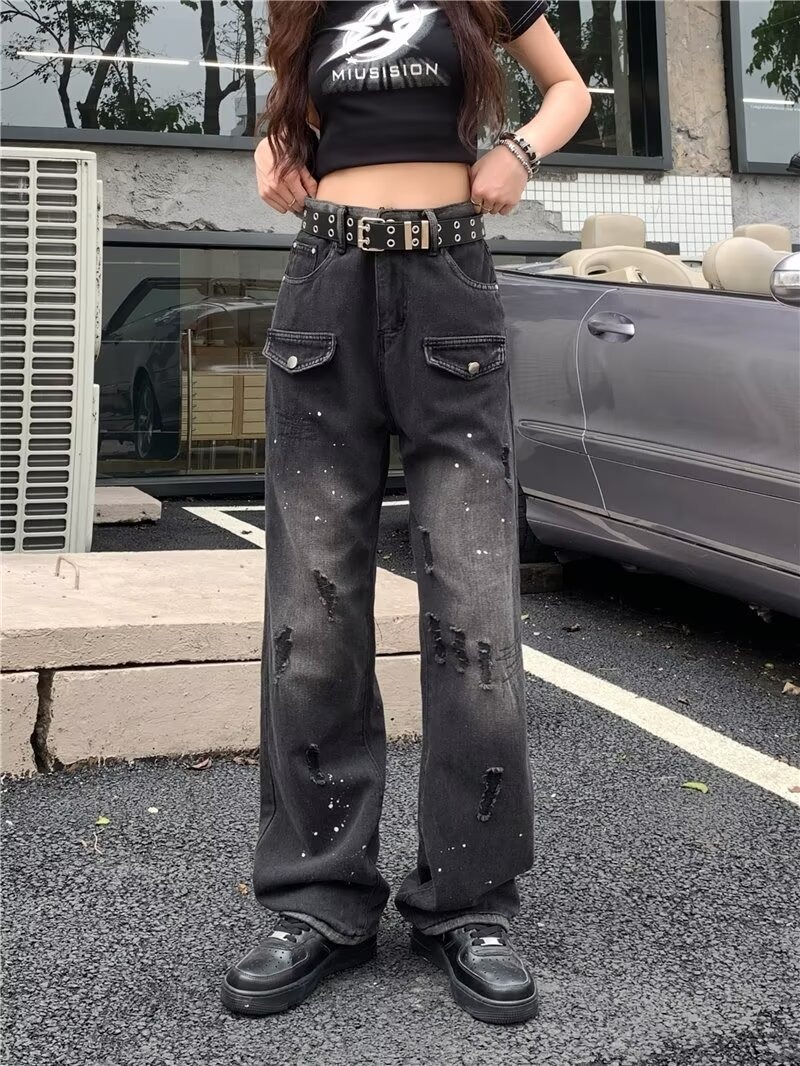 "Women's Denim Overalls - Classic Black Lumberjack Style, Relaxed Fit, Straight Leg, Comfortable & Stylish For Spring And Autumn_mkmklike.com