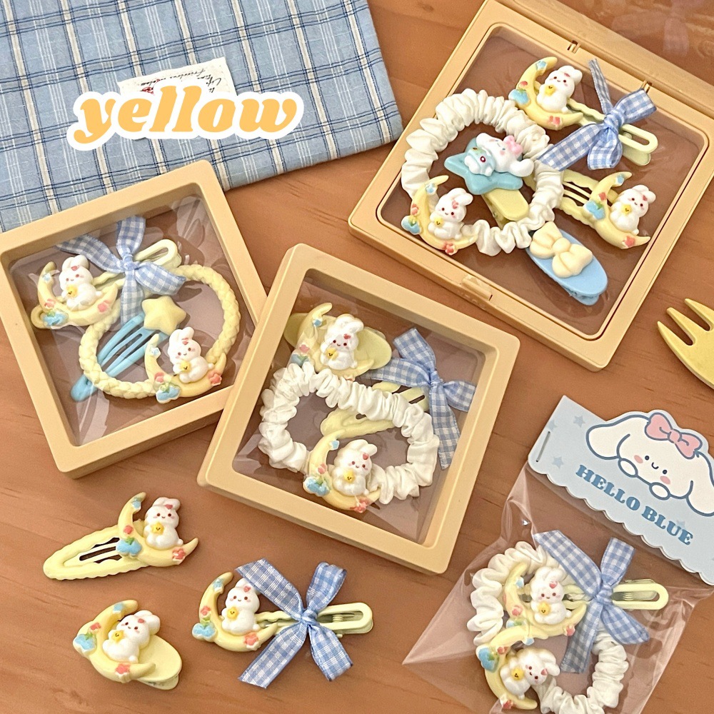 Cute serie de adornos de cabello amarillo de leche niña dulce cabello fruncado clip de cabello elástico anillo de cabello al por mayor