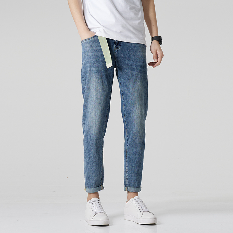 Spring and summer Light colour Jeans Self cultivation Pencil Pants student Korean Edition leisure time Retro Simplicity Elastic force trousers Trend