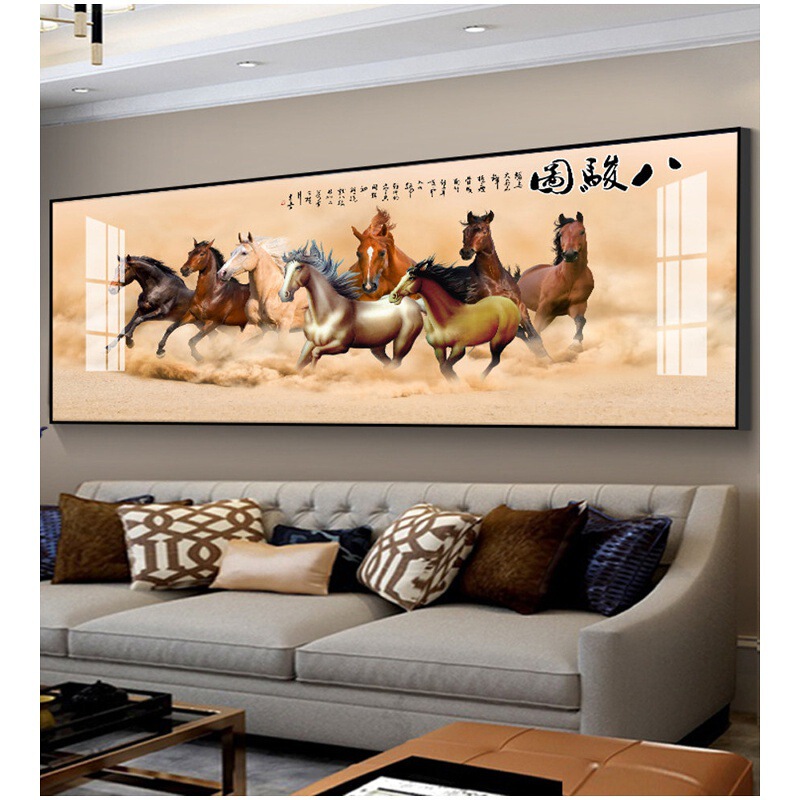 Eight Horses Painting for Living Room Decoration, Painting for Sofa Background Wall, Horse of Success Hanging Painting, Modern Office Wall Painting