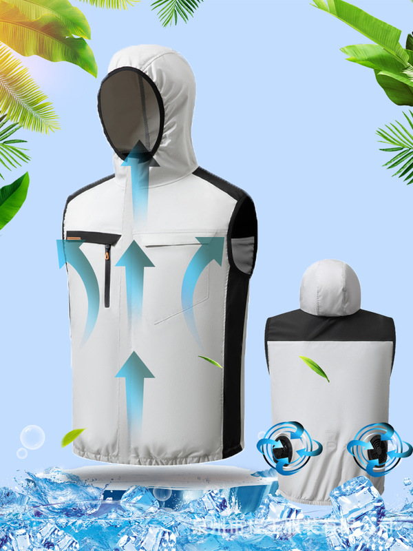 夏天新款带风扇的工作服空调服户外降温连帽制冷无袖马甲厂家批发|undefined
