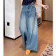 Vintage Distressed High Waist Wide Leg Jeans Women's Spice Girl Petite Loose Slimming Straight Pants Draping Trousers