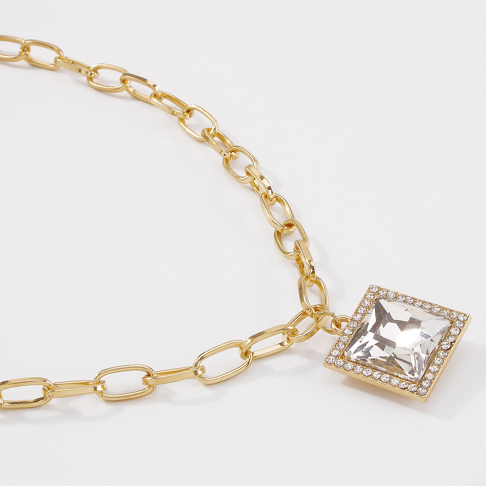 Fashion Square Diamond Thick Chain Pendant Necklace display picture 9