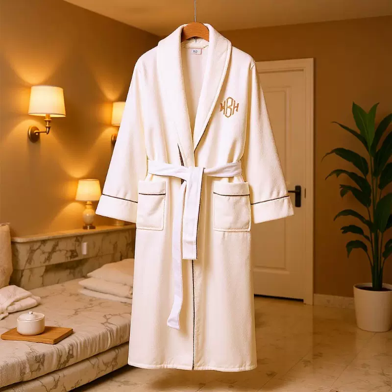 厂家直供全棉毛巾料浴袍大码定制出口酒店毛圈浴袍加厚柔软睡衣