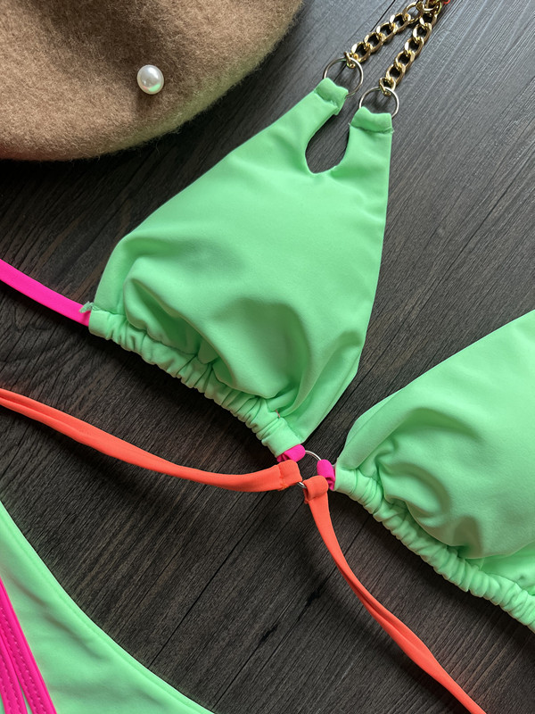 2023 neuer sexy rückenfreier Split-Badeanzug mit Kette aus Nylon-Patchwork-Bikini_voghion.com