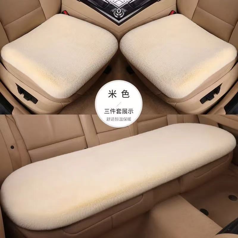 Five-piece set of winter-proof, faux rabbit fur car seat cushions, designed to keep you warm, with a non-shedding, universal fit for all car seats