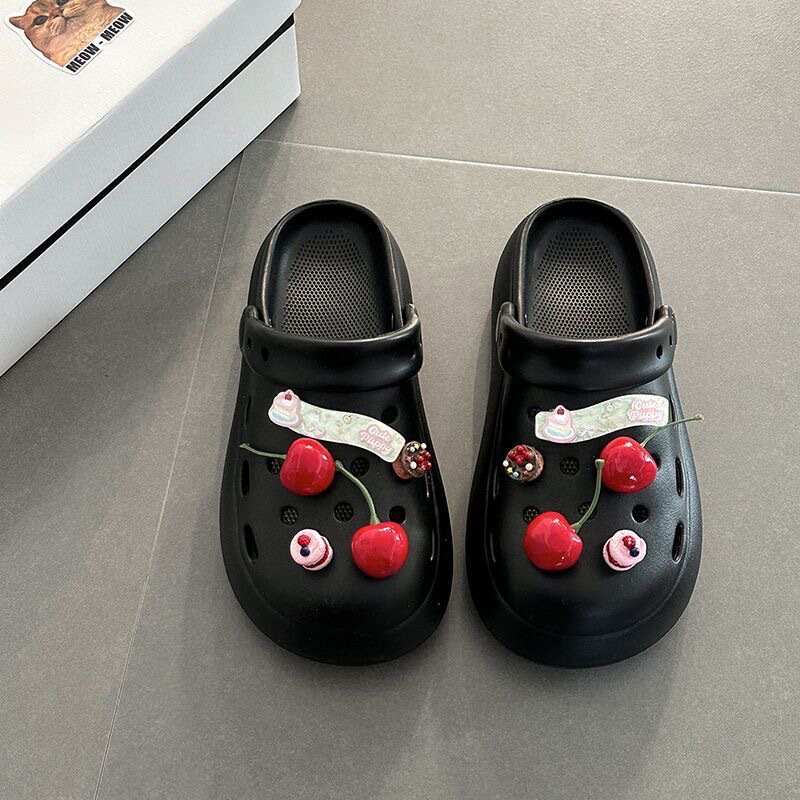 Eva Thick-Soled Clogs for Women Summer 2025 New Cute Cherry Cake Outer Wear Beach Toe Slippers