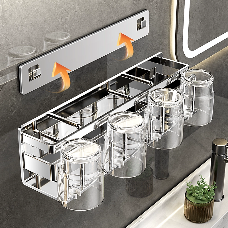 Перфорированная полка для хранения в ванной комнате, настенная полка для хранения зубных щеток и полоскания рта из нержавеющей стали 304 без чашек