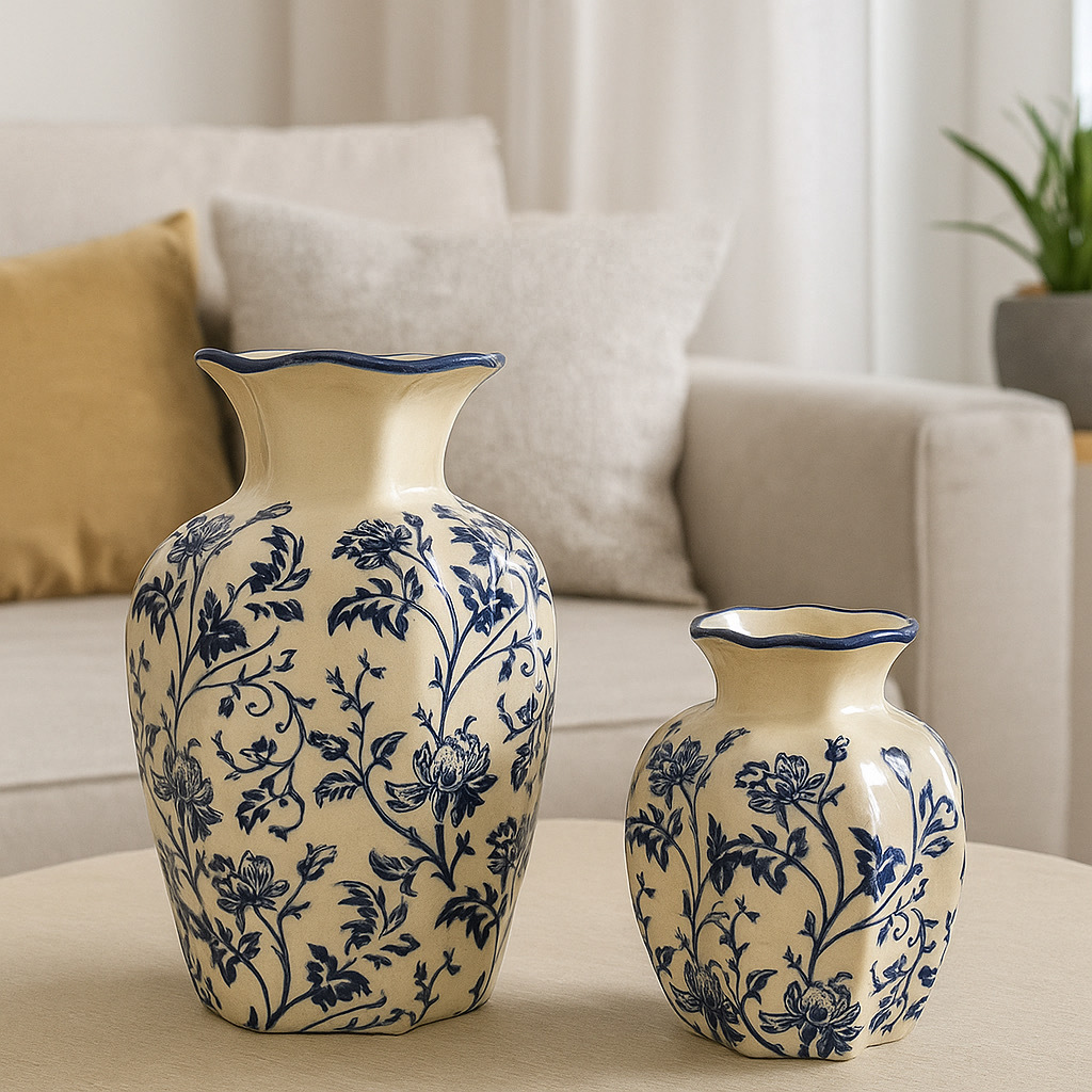 New Chinese Style Vintage Blue and White Porcelain Vase Advanced Office Ornaments Living Room Dining Table Decorative Flower Ornaments