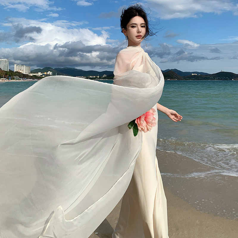 Ready-Made Designer Dress French Style Satin Slanted Shoulder Backless Dress Birthday Party Dress