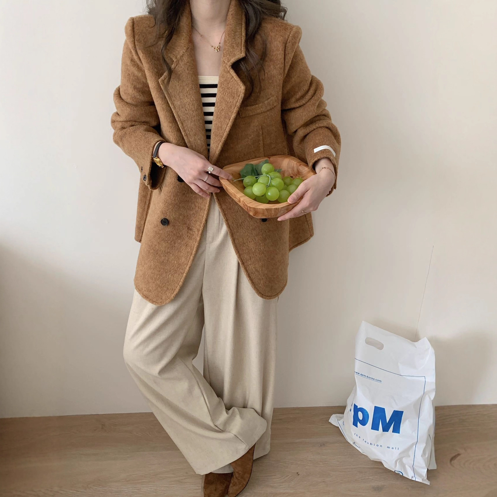 Casual and Elegant Double-Sided Wool Outwear Suit Style Double-Breasted Mid-Length Work Clothing Thickeneded Warm Wool Outwear