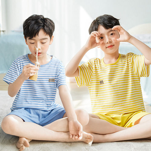 2024 New Korean Style Children's Clothes Children's Pajamas Summer Pure Cotton Boys Home Clothes Set Two-piece Set One Piece Dropshipping