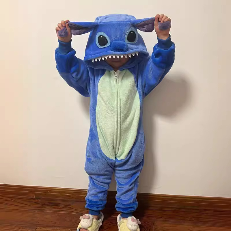 Autumn and Winter Flannel Baby's Harper Baby's Cartoon Animal Sleepwear Home Clothes Baby's Climbing Clothes Jumpsuit