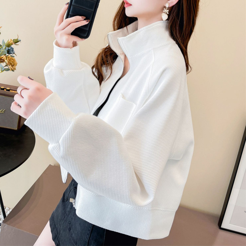 plus size Loose Zipper Cardigan Solid Color Collar Jacket Thin Sweater Jacket Trendy