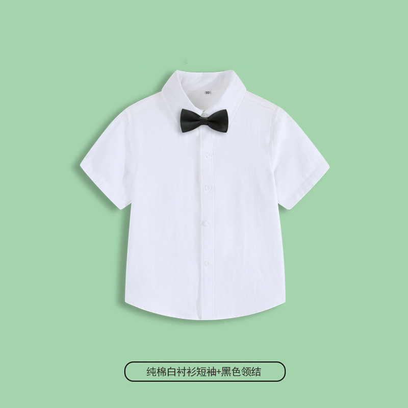 Camisa blanca manga corta 100% algodón + corbata negra / 110cm