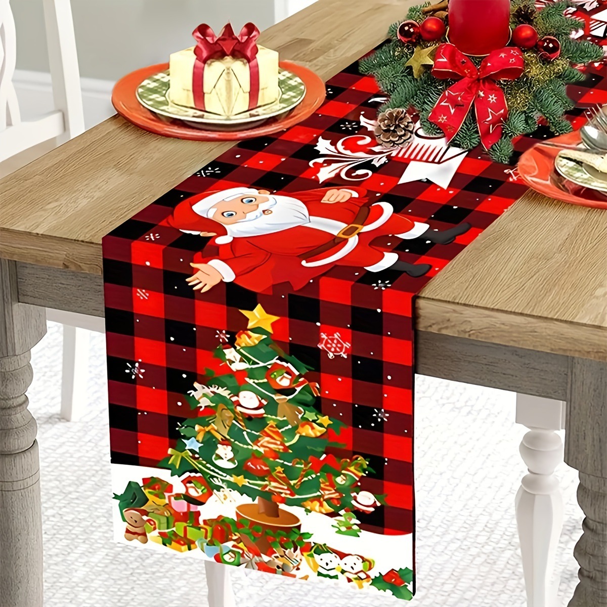 Nuevos productos transfronterizos, banderas de navidad, fiesta de la Mesa temática navideña, ambiente de fiesta, mantel decorado por Papá Noel