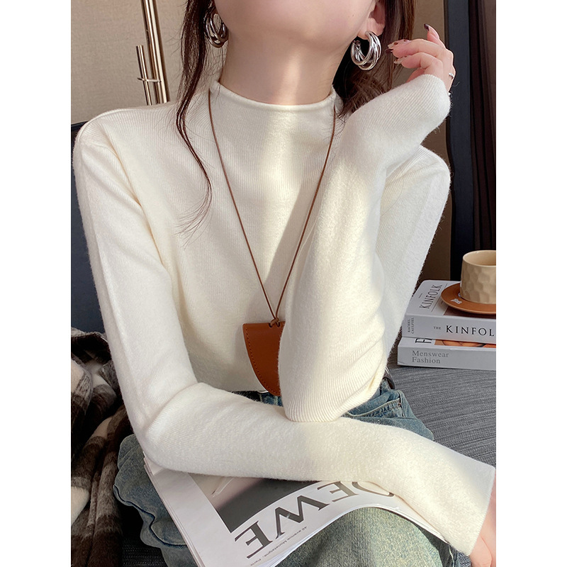 半高领灰色毛衣内搭打底衫女秋冬2025新款高级感修身保暖针织上衣|undefined