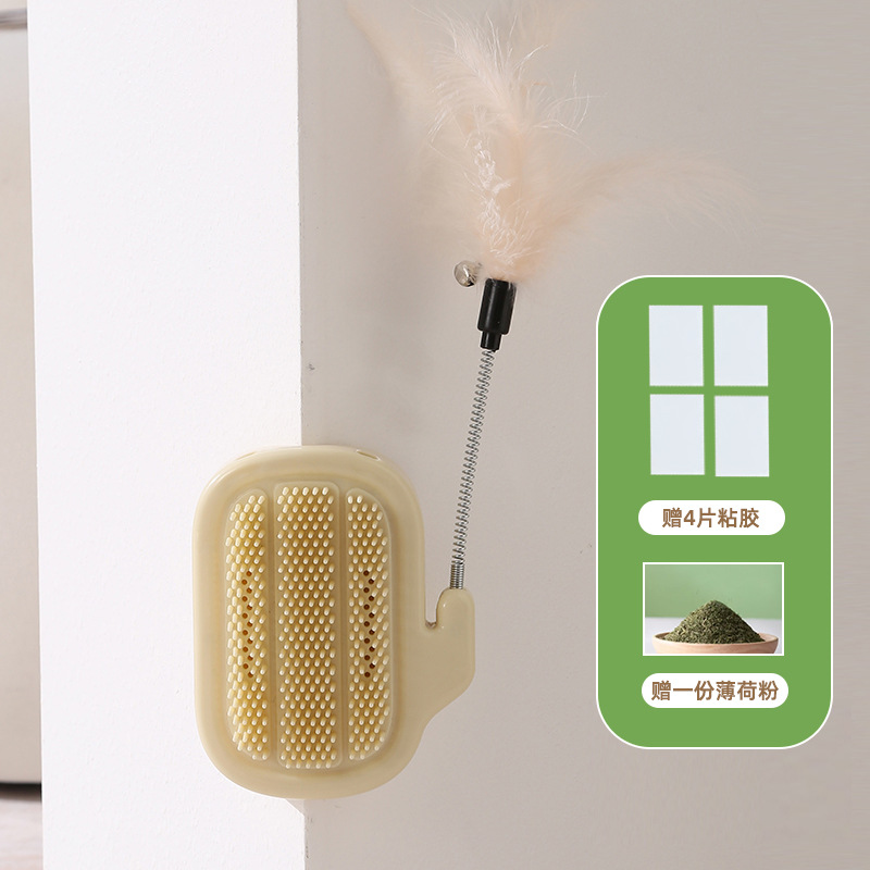 Lugar de fábrica al por mayor gato tres en uno esquina de la mesa esquina de la mesa dispositivo de picazón con bola de menta con pluma dispositivo de picazón de gato