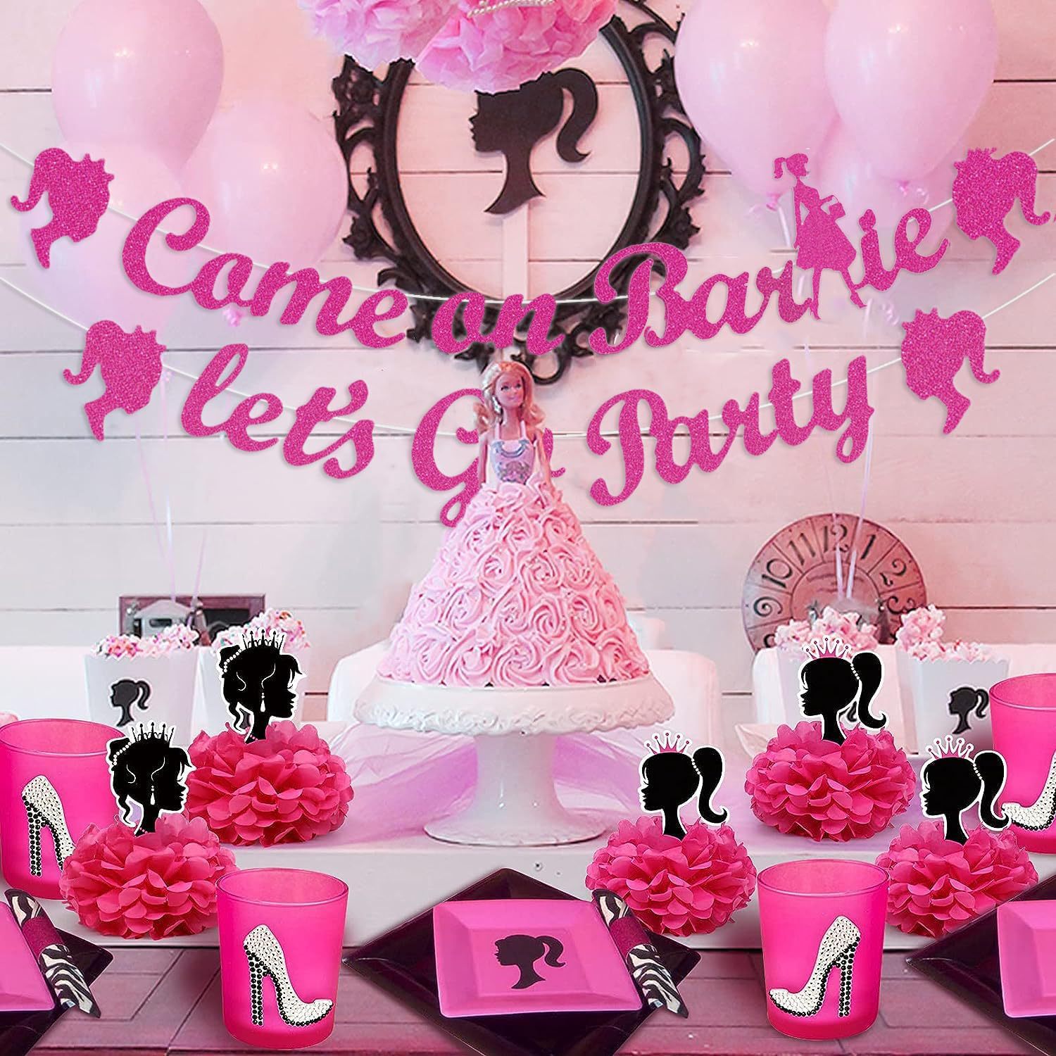 Rosa chica despedida de soltero decoraciones princesa tema cumpleaños banner props regalo protección del medio ambiente flash transfronterizo