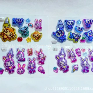 日韩新品爆款小尺寸厂家定制跨境高品质卡通实心水晶镭射浮雕贴纸