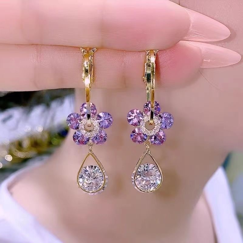 Wholesale Jewelry 1 Pair Sweet Simple Style Flower Alloy Artificial Crystal Drop Earrings display picture 1