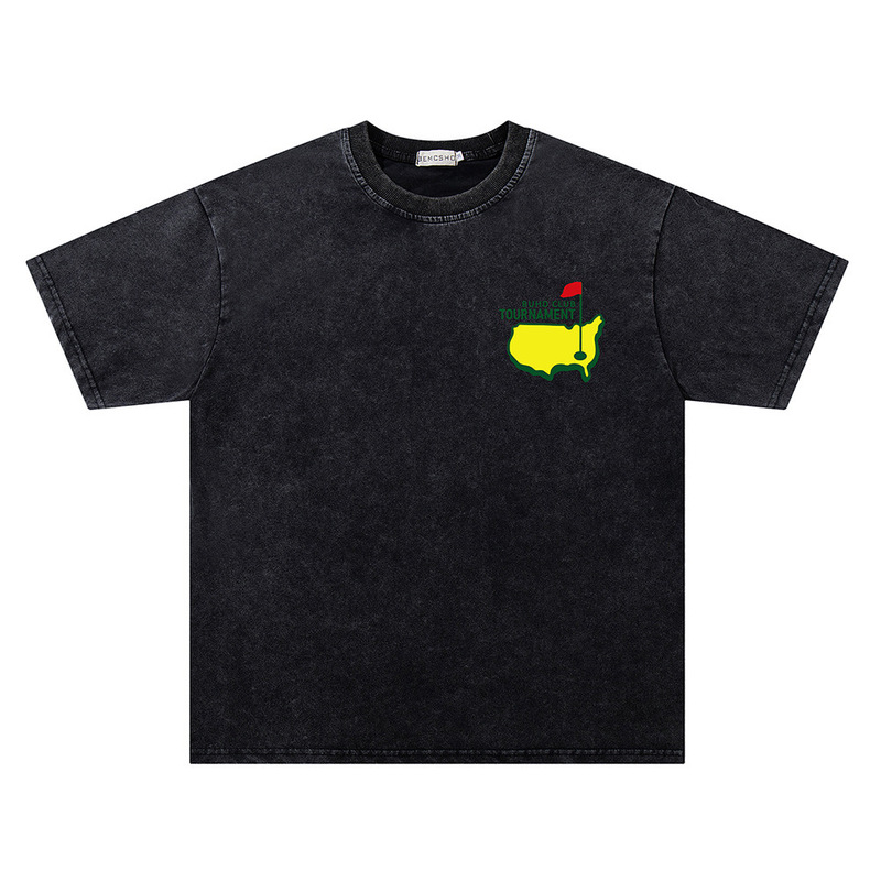 Printed Short-Sleeve Washed Half-Sleeve Unisex Vintage T-Shirt Trendy Letter Golf Summer Top High Street Fashion Brand