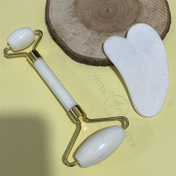 Rodillo de jade natural belleza contenedor blanco Jade raspado placa traje xiuyan Jade negro masajeador facial raspado placa