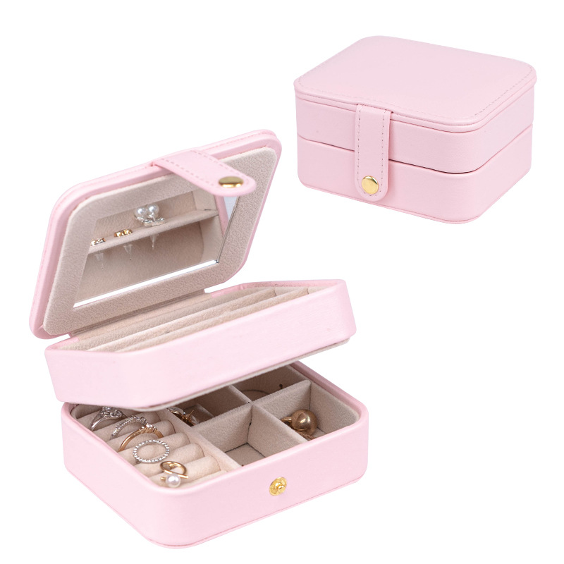 Caja de almacenamiento de joyas anillo portátil Ins con cremallera franela PU multi-capa pendientes collar caja de joyería