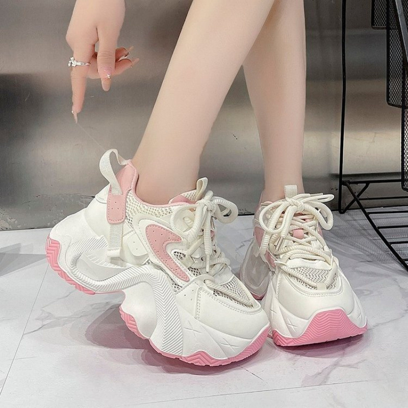 Pink Cute Style Thick-Soled Height-Increasing Dad Shoes, New Spring/Summer Women's Shoes, Comfortable Breathable White Sneakers, European Version