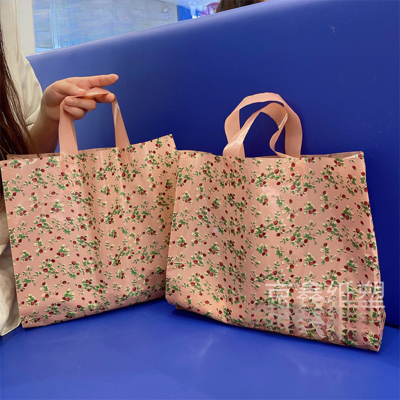 New small floral print tote bags, plastic bags, gift bags, packaging bags, shopping bags for men's, women's, and children's clothing stores, wholesale