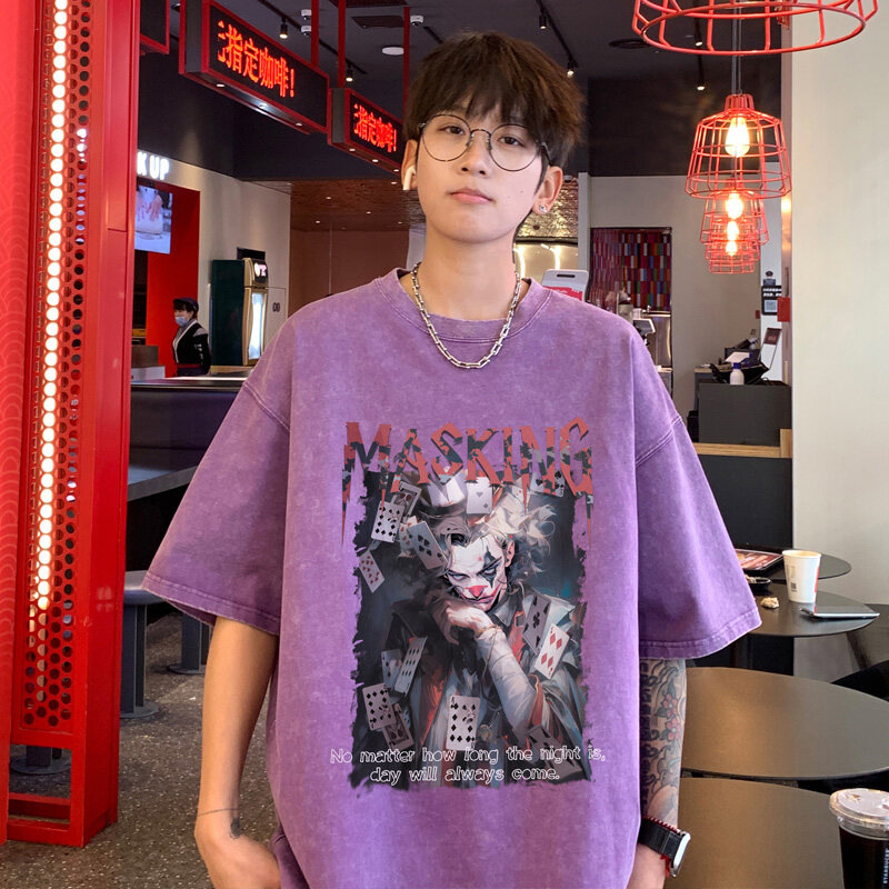 Camiseta de manga corta de algodón de la marca de moda de la calle alta estadounidense para hombres verano retro marea casual lavado viejo media manga guapo camiseta