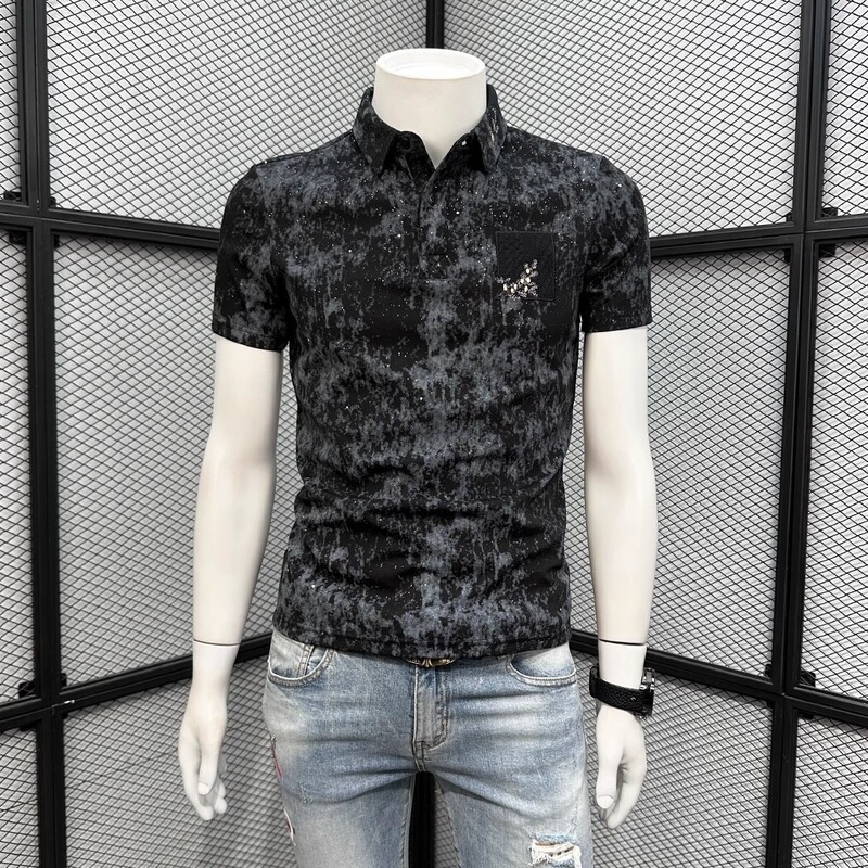 The Same Style Summer Starry Tie-Dye Short-Sleeved Polo Shirt for Men, Fashionable, Casual, Trendy, Slim-Fitting, Half-Sleeved T-Shirt with a Turn-Down Collar The Same Style Summer Starry Tie-Dye Short-Sleeved Polo Shirt for Men, Fashionable, Casual, Trendy, Slim-Fitting, Half-Sleeved T-Shirt with a Turn-Down Collar