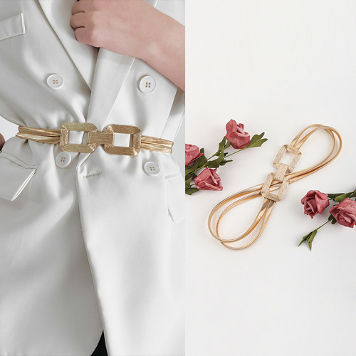 New European and American cross-border women's metal spring waist chain versatile elastic elastic square buckle high-end elegant versatile jacket