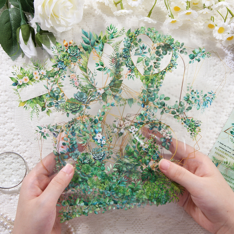 Arco iris de flores vinas transparentes impermeables pet marco de fotos pegatinas diy diario de fotos decoración pegatinas de plantas pegatinas de flores y plantas