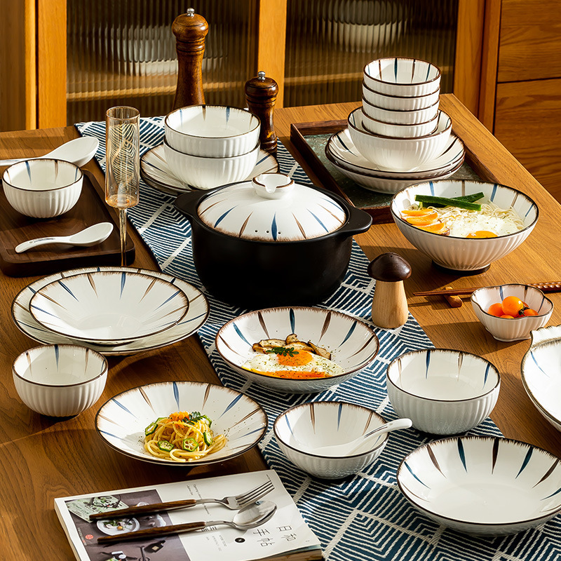 Dishes and Dishes Set Household Japanese Style Rice Bowl Plate Bowl Chopsticks Bowl Plate High Color Value Ceramic 2022 New Style Tableware Single