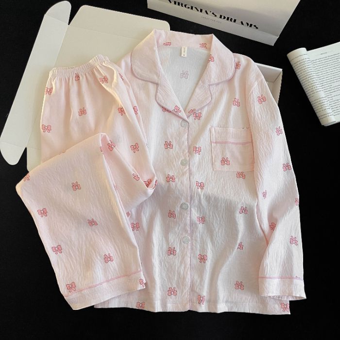 Al por mayor transfronterizo primavera y otoño dulce dibujos animados nubes de algodón pantalones de manga larga pijamas cardigans con solapa cubierta de ropa para el hogar