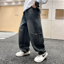 男童牛仔裤春秋2025新款中大童秋季直筒弯刀裤子儿童秋装休闲长裤