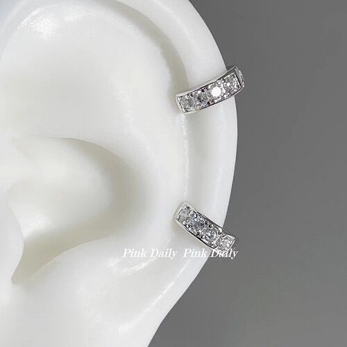 Delicate Mini Diamond Hoop Earrings with Edge Stud Hole 925 Silver Snuggly Clasp Ultra Sparkling  New Style