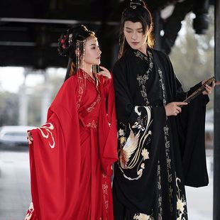 Original Hanfu by Wei Yue for Women: Phoenix and Phoenix Chinese Style Cross-Collar Waist-Length Ru Skirt with Heavy Embroidery and Large Sleeves, Unisex Cp Style