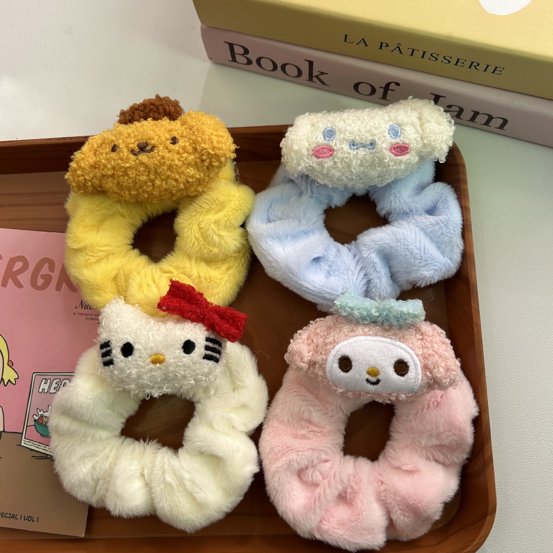 Caricatura encantadora para niños kt felino felino anillo intestino grueso adorable anillo de cabello de niña muñeca joyería de cabello de hermana suave toque de cabeza estudiante