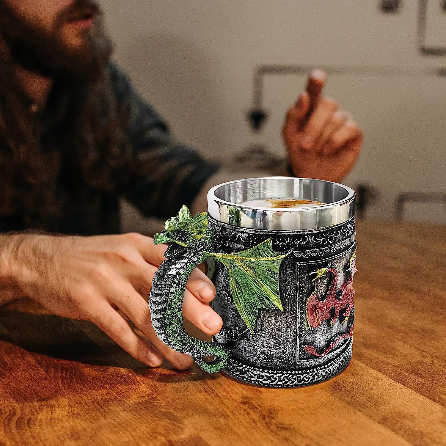 Dragón creativo transfronterizo personalidad retro taza de acero inoxidable taza de beber grifo vaso de cerveza