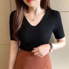 秋冬v领毛衣女套头新款韩版修身内搭针织衫上衣短款打底衫女