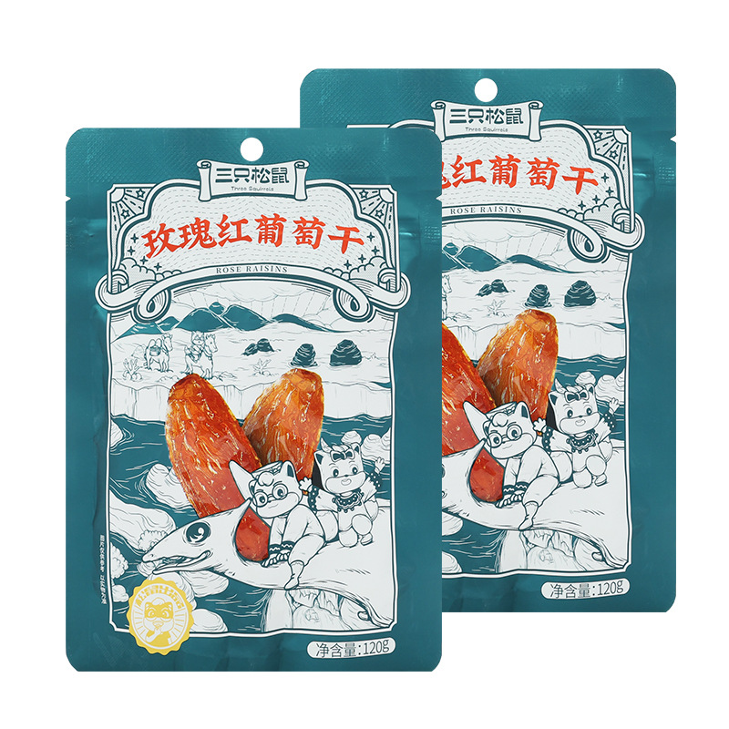 三只松鼠玫瑰红葡萄干120g袋装即食颗粒新疆特产提子干包包邮
