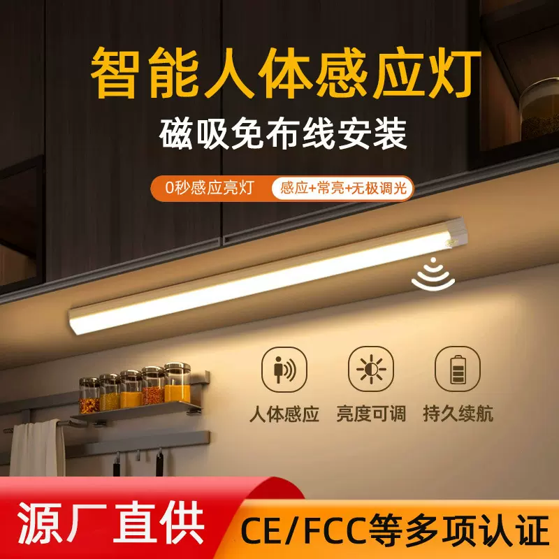 跨境爆款led橱柜灯智能人体感应灯长条充电无线衣柜灯卧室小夜灯