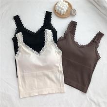 网红爆款蕾丝花边背心女中长款带胸垫外穿百搭内衣女性感蕾丝背心