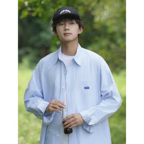 Japanese casual city boy workwear long sleeve shirt men spring and autumn new fashion loose striped top coat men
