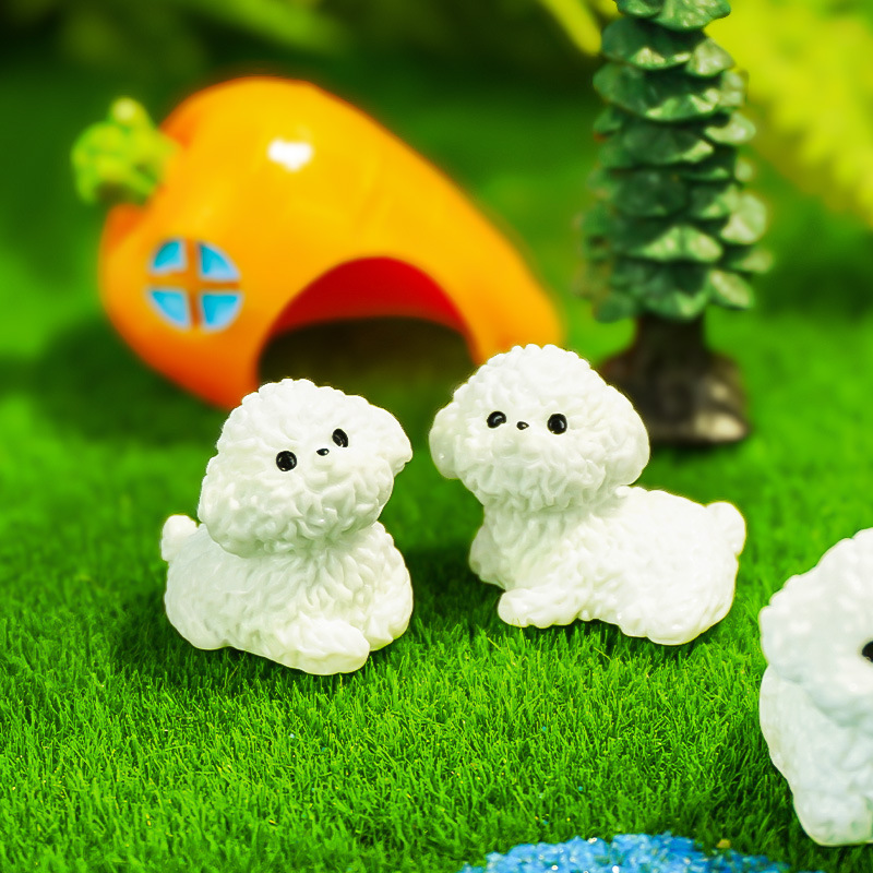 Nuevo lindo bichon blanco micro paisaje en maceta pequeños adornos decoración de la consola central del coche accesorios de bricolaje